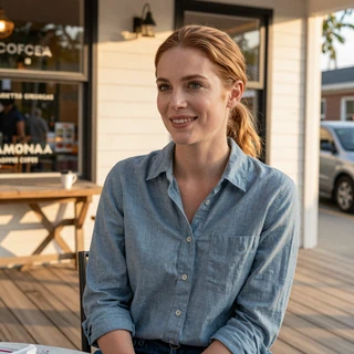 Brittany from Marietta on a coffee shop porch - women who love truckers in Atlanta