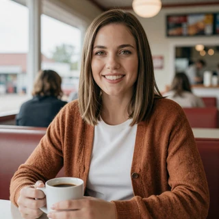 Kayla from Iowa - truck driver dating profile at Midwest small town diner