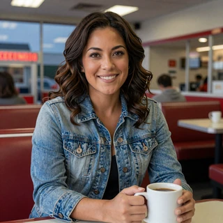 Morgan at a diner booth in Grand Prairie - women who love truckers in Dallas