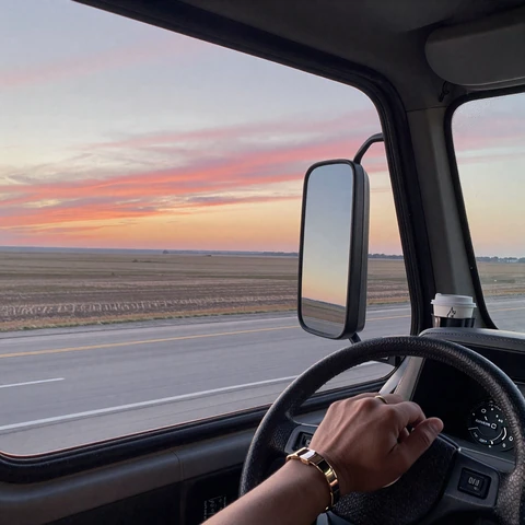 Sunrise from a trucker cab on I-80 Nebraska - OTR driver morning