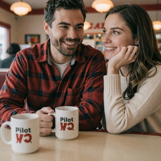 Couple at a diner counter - how to date a truck driver guide cover