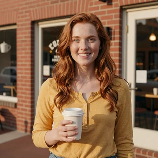 Emily from Little Rock - auburn-haired Arkansas woman trucker dating profile at coffee shop