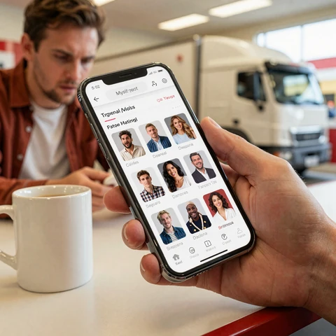 Why truckers struggle with traditional dating apps - frustrated driver on phone