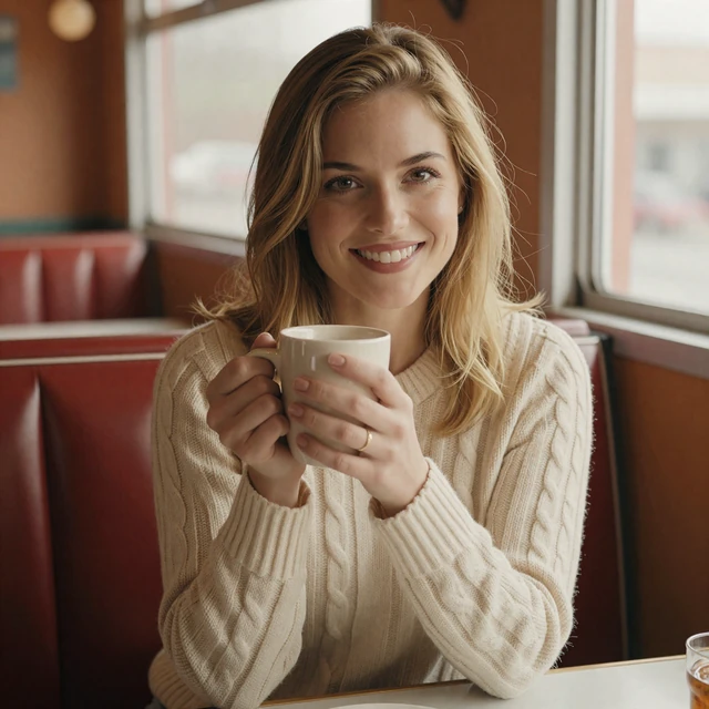 Woman with warm smile holding coffee at diner - guide for women who love truckers