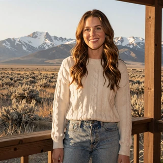 Hailey from Laramie - chestnut-haired Wyoming woman trucker dating profile on prairie porch