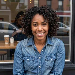 Nia from Inglewood smiling at an outdoor cafe - women who love truckers in Los Angeles