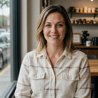 Kelly from Joliet by a coffee shop window - Chicago trucker singles