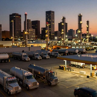 Houston Texas port and skyline at dusk - trucker dating Houston for tanker and energy drivers