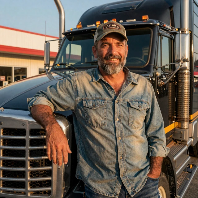 Sample authentic trucker dating profile photo - Mike at his rig