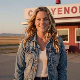 Jessie from Cheyenne - blonde Wyoming woman trucker dating profile outside prairie diner