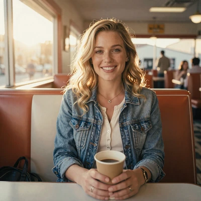 Hannah from Amarillo Texas - trucker dating profile photo at a roadside diner