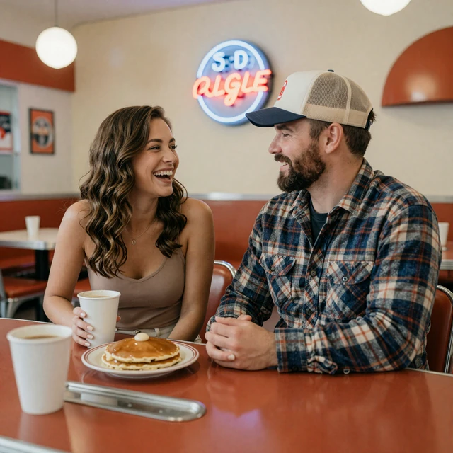 Couple at a diner counter - how to date a truck driver guide