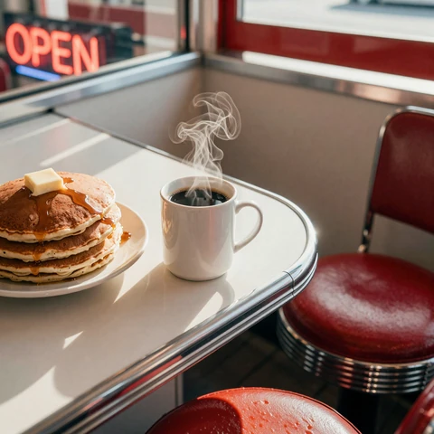 Diner counter at dawn - life on the road dating breakfast moment