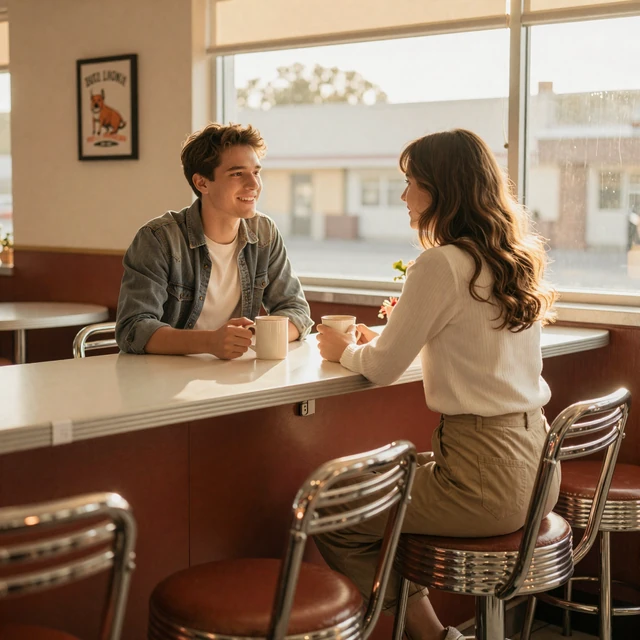 Couple at diner counter - how to date a truck driver guide