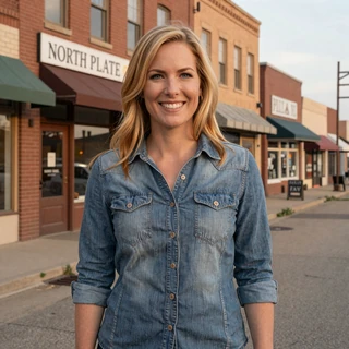 Sarah from North Platte - strawberry blonde Nebraska woman CDL dating profile on small-town main street