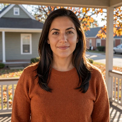 Anna from Des Moines - Latina Iowa woman dating a truck driver on heartland porch