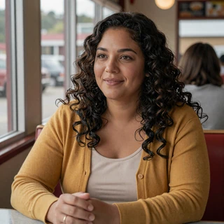 Maya from Stone Mountain by a diner window - Atlanta trucker singles