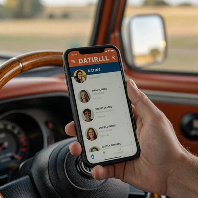 Online dating tips for truck drivers - profile on a phone in the cab