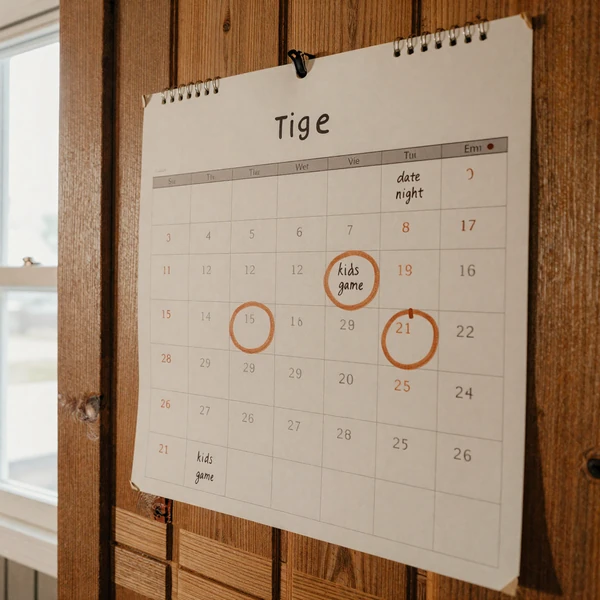 Paper wall calendar with home-time weekends circled - balancing trucking schedules with relationships